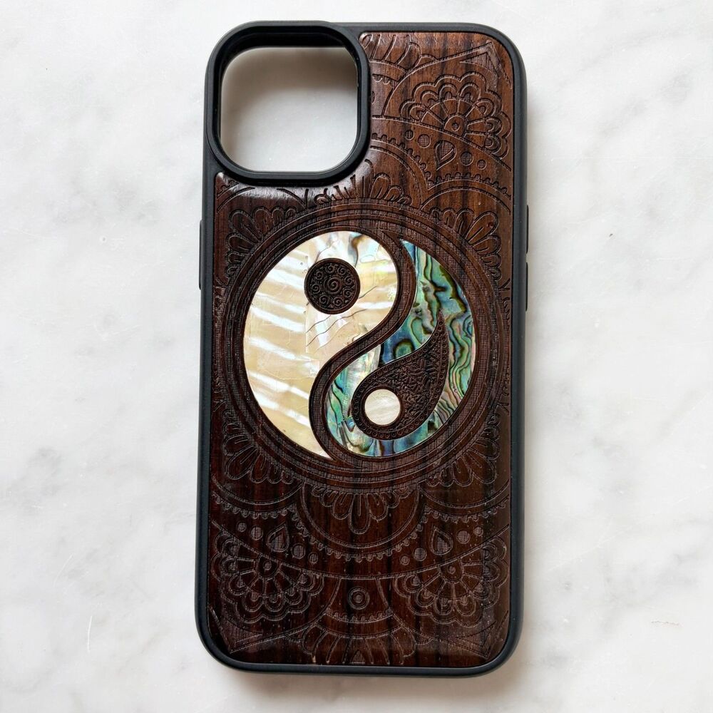 iPhone 14 Case Magsafe Yin Yang Abalone Mother of Pearl Inlay Blackwood Case